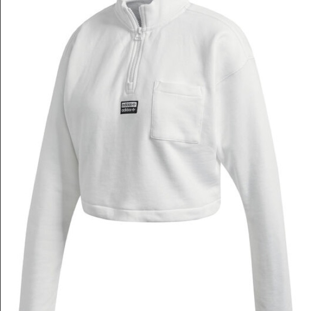 White cropped adidas quarter zip sweatshirt